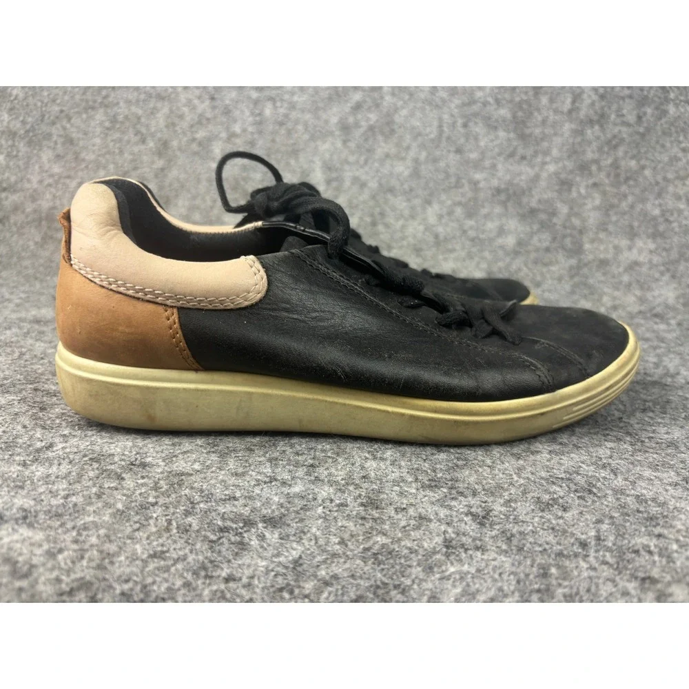 Ecco Soft 7 Sneakers Womens 38 Black Tan Leather Low Top Lace Up Shoes